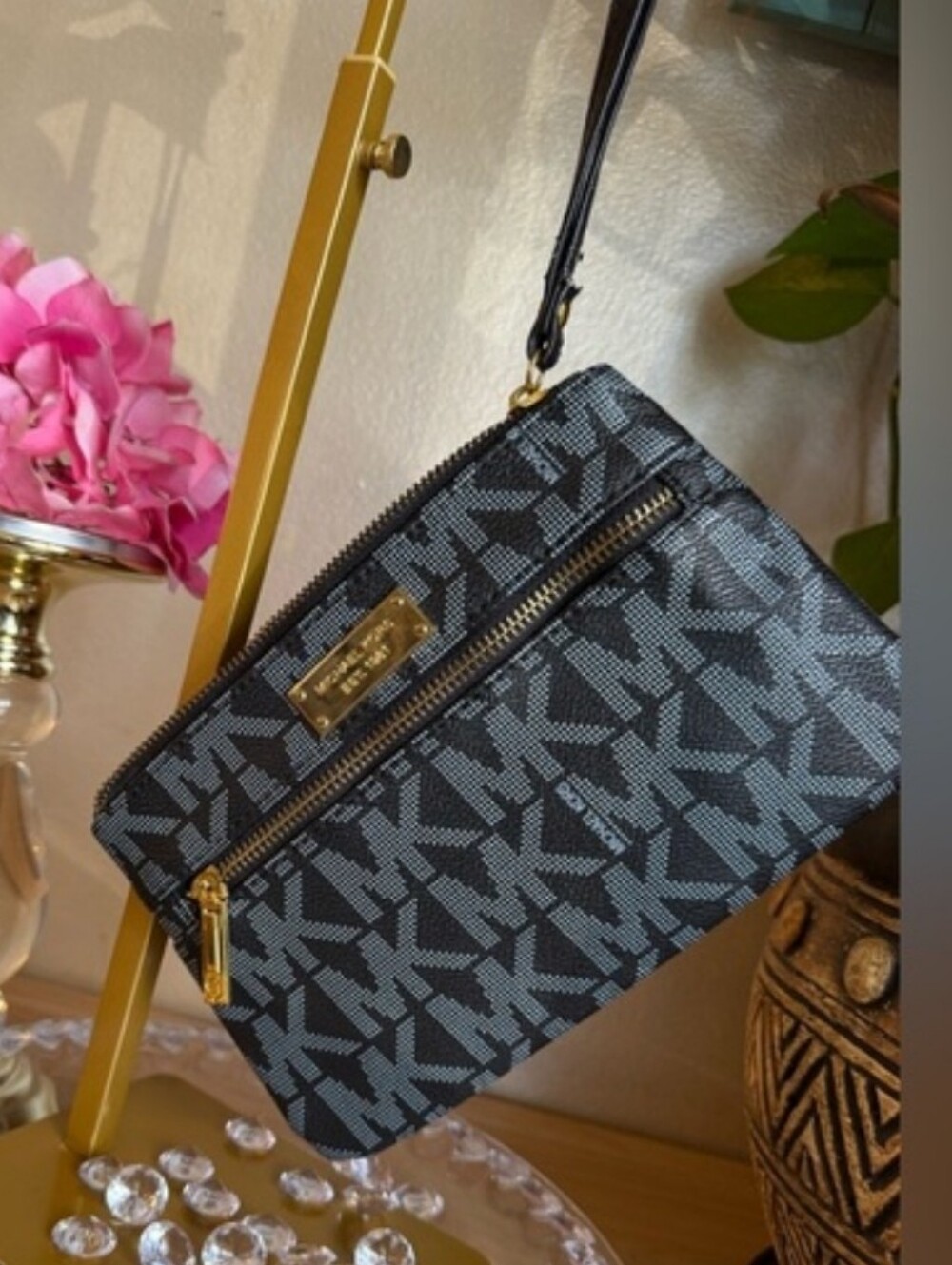 Michael Kors Jet Set signature logo print canvas wristlet EUC